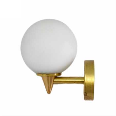 Brass wall sconce with right angle and glass globe