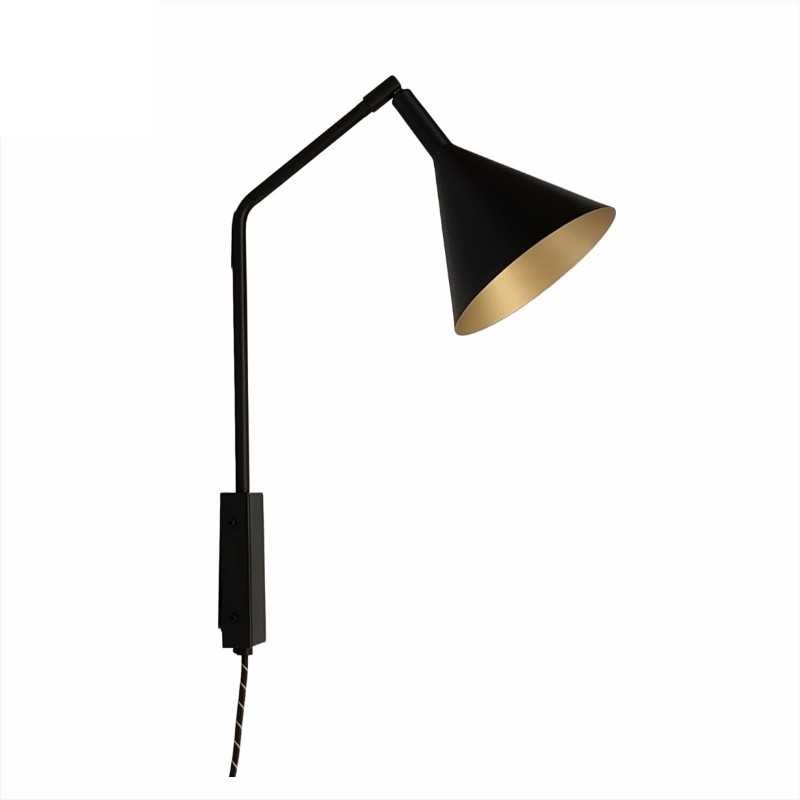 Wall-mounted black lamp with conical hood