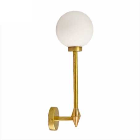 Wall lamp high brass with matte glass globe