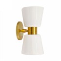 Brass wall light with double light source and white lampshade