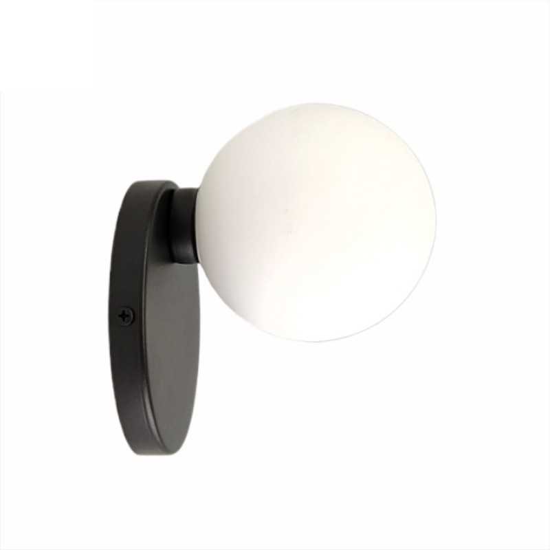 Wall lamp black metal with displaced glass globe