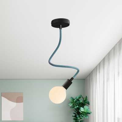 Flexible blue zigzag fabric-covered tube for making lamps