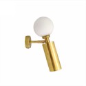 Brass wall sconce with globe and cylinder focus