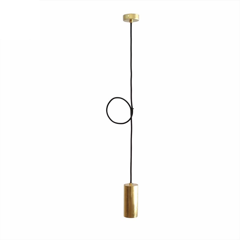 Pendant with brass cylinder and textile cable support