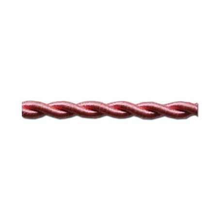 Braided decorative textile cable with a silk finish in pink color.