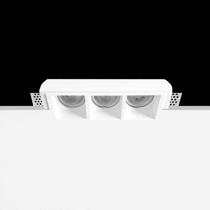 Triple plaster GU10 spotlight 210mm x 52mm and height 92mm