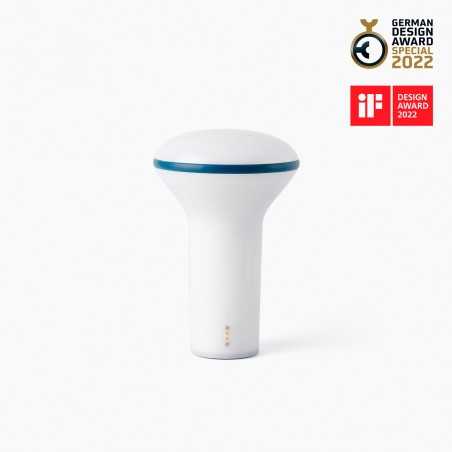 Table lamp with integrated LED in white polycarbonate RIANTEC