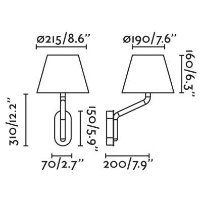 Wall lamp in shiny chrome-plated steel with E27 socket, CINTRAY brand.