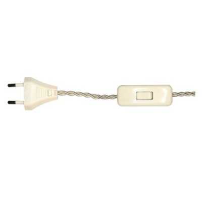 Beige silk braided connection 200cm switch and plug