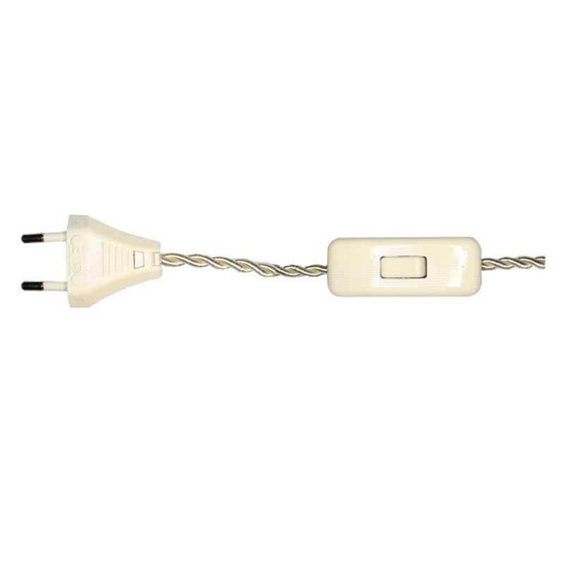 Beige silk braided connection 200cm switch and plug