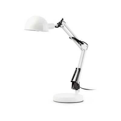 Table lamp made of matte white steel with E14 LECAUDE socket.