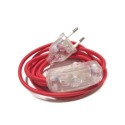 Red textile connection of 170cm with switch and plug