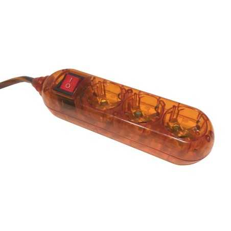 Power strip with 3 outlets and orange cable